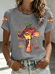 Women's Jesus The Way The Truth The Life Print Casual Tee