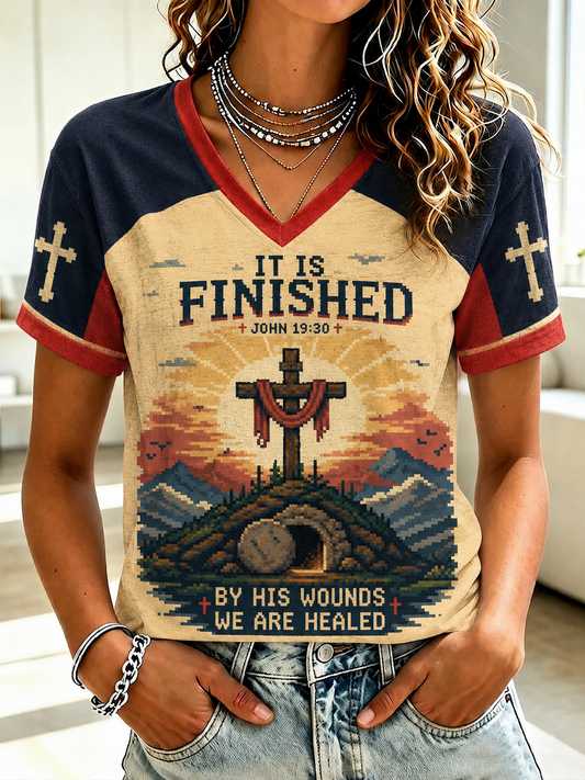 Women's Faith Jesus Printed V-neck T-shirt