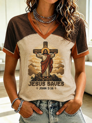 Women's Faith Jesus Printed V-neck T-shirt