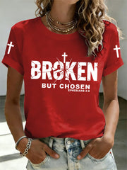 Women's Christian Cross Broken But Chosen Print Tee