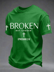 Men's Christian Cross Broken But Chosen Print Tee