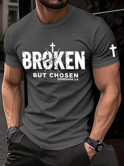 Men's Christian Cross Broken But Chosen Print Tee
