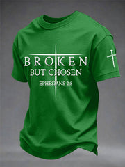 Men's Christian Cross Broken But Chosen Print Tee