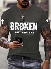 Men's Christian Cross Broken But Chosen Print Tee