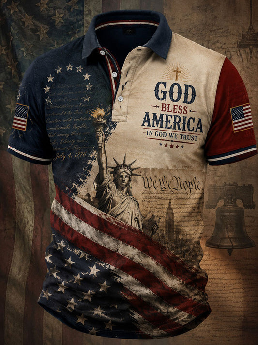 Men's America Flag God Bless America Printed Shirt