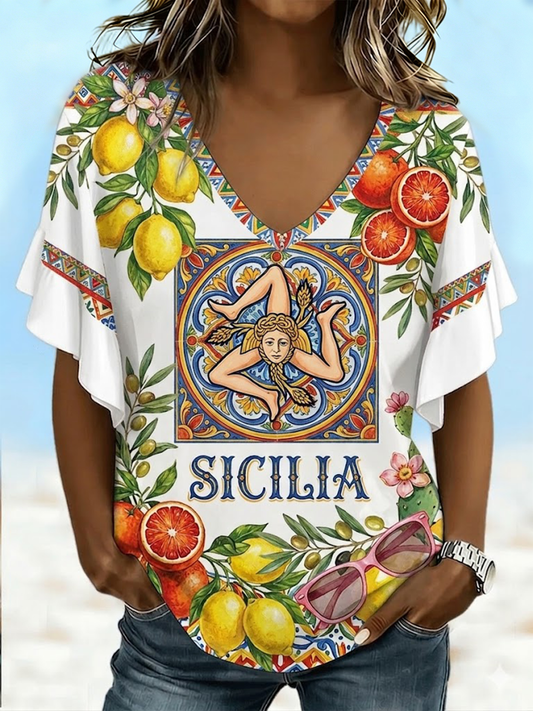 Women's Sicilia Trinacria Hang Shot Short Sleeve T-Shirt
