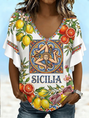 Women's Sicilia Trinacria Hang Shot Short Sleeve T-Shirt