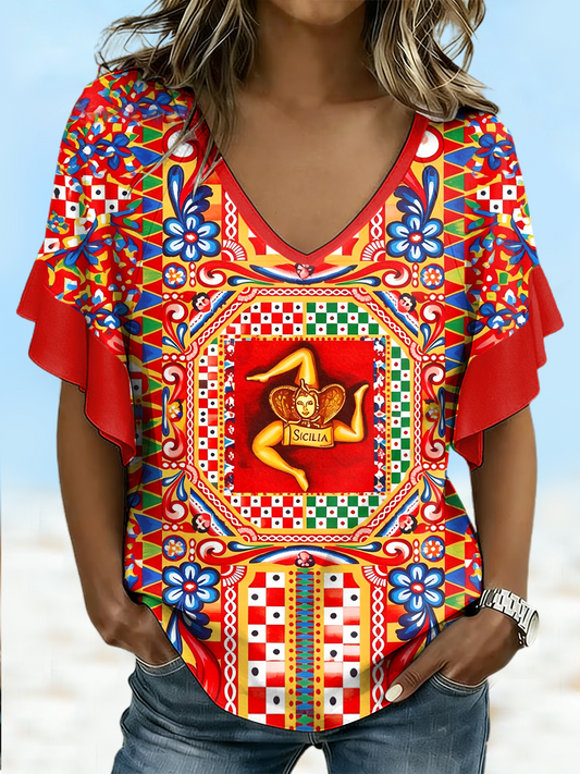 Women's Sicilia Trinacria Hang Shot Short Sleeve T-Shirt