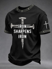 Men's Christian Cross Iron Sharpens Iron Print Casual Tee