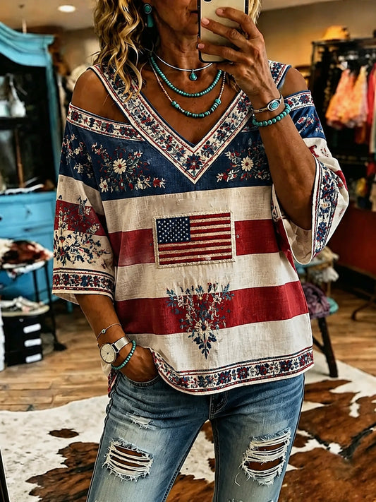 Women's America Floral Print Casual Top