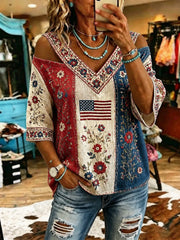 Women's America Floral Print Casual Top