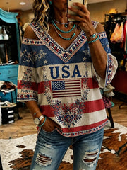 Women's America Floral Print Casual Top