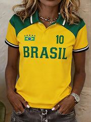 Women's Brazil Football Lover Printed Casual Tops