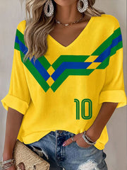 Women's Brazil Football Lover Printed Waffle Tops