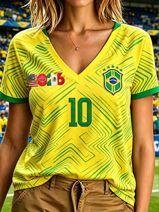 Women's Brazil Football Lover Printed T-shirt