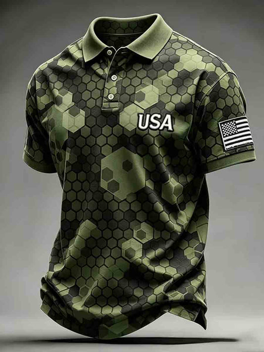 Men's Patriotic Retro Art Print Short Sleeve Top