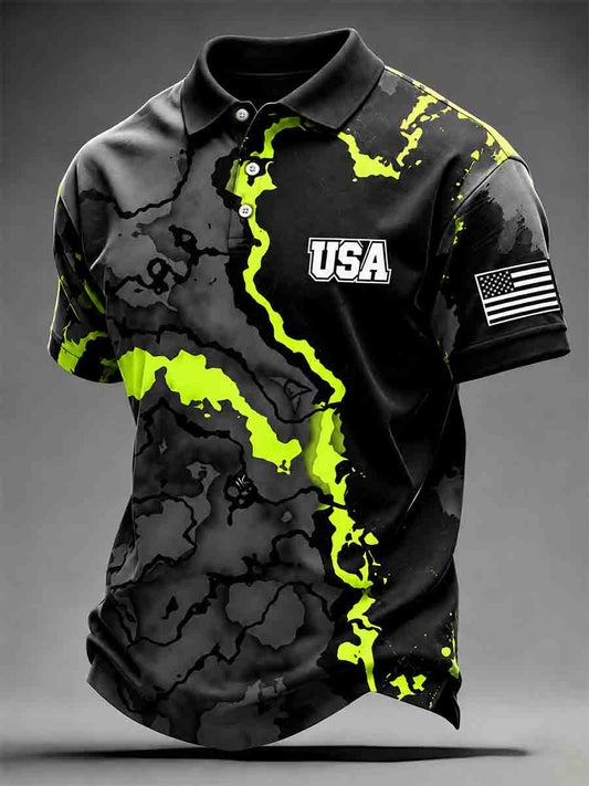 Men's Patriotic Retro Art Print  Short Sleeve Top