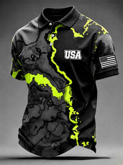 Men's Patriotic Retro Art Print  Short Sleeve Top