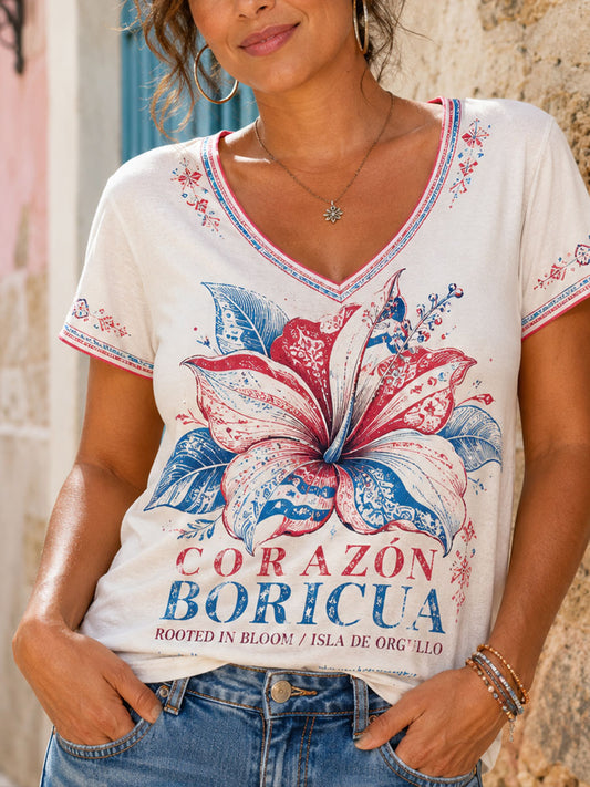 Women's Puerto Rico Pride Printed Linen T-shirt
