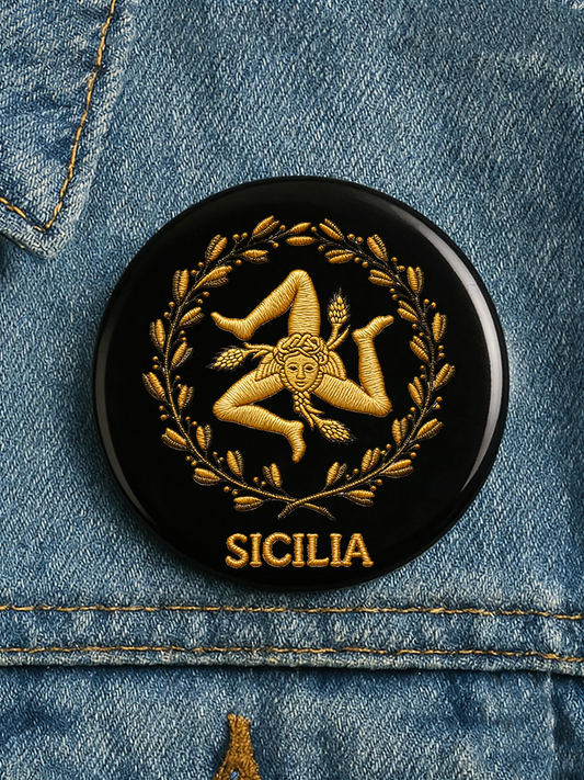 Unisex Sicilia Trinacria  Print Brooch