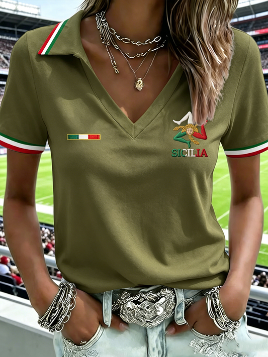 Women's Sicilia Trinacria V-neck Short-sleeved T-shirt