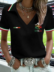Women's Sicilia Trinacria V-neck Short-sleeved T-shirt
