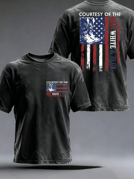 Men's 'Courtesy Of The Red White And Blue' Print Casual T-Shirt