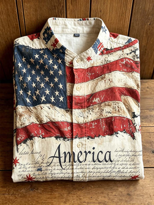 Men's  American Flag Element Pattern Printed Short Sleeve Shirt