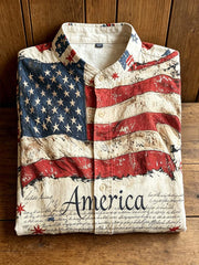 Men's  American Flag Element Pattern Printed Short Sleeve Shirt