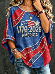 Women's America 1776-2026 Flag Inspired Design Print Oversize Tunic