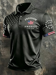 Men's Independence Day USA Flag Print Casual Patriotic Polo