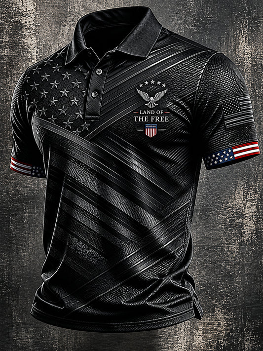 Men's Independence Day Land Of The Free Print Casual Patriotic Polo