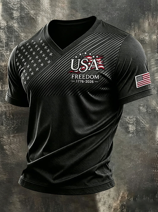 Men's Independence Day Flag Art Short Sleeve  T-shirt