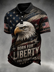 Men's Independence Day Bald Eagle USA Flag Print Casual Patriotic Polo