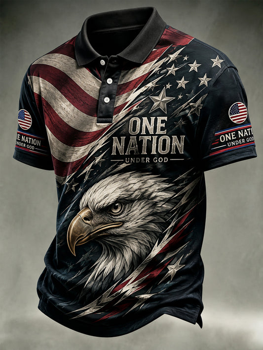 Men's Independence Day Bald Eagle USA Flag Print Casual Patriotic Polo