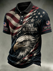 Men's Independence Day Bald Eagle USA Flag Print Casual Patriotic Polo