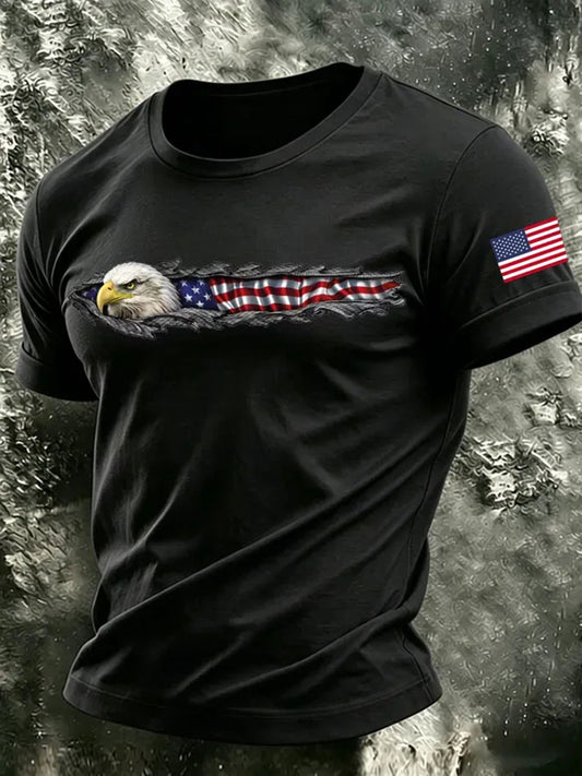 Men's Bald Eagle America Flag Short Sleeves T-shirt