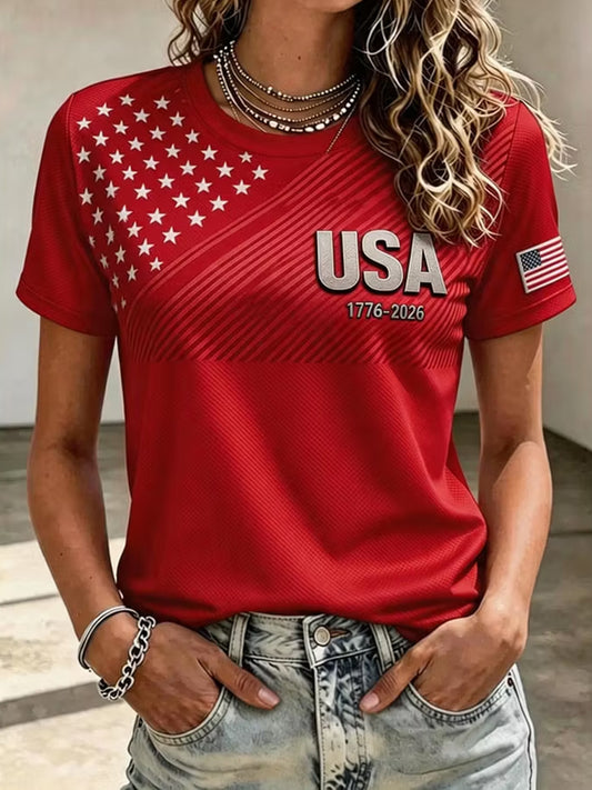 Women's Independence Day Flag Art Print Short Sleeve T-shirt