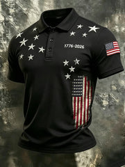 Men's Independence Day USA Flag Jet Print Casual Patriotic Polo
