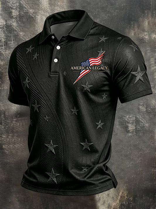 Men's Independence Day USA Flag Print Casual Patriotic Polo