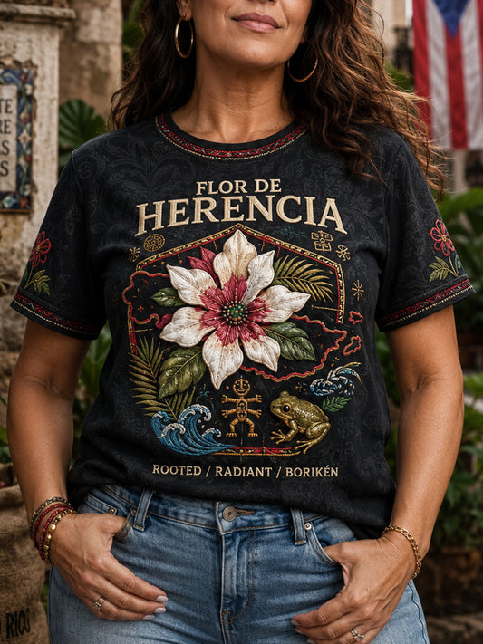 Women's Puerto Rico Taino Art Printed Linen T-shirt