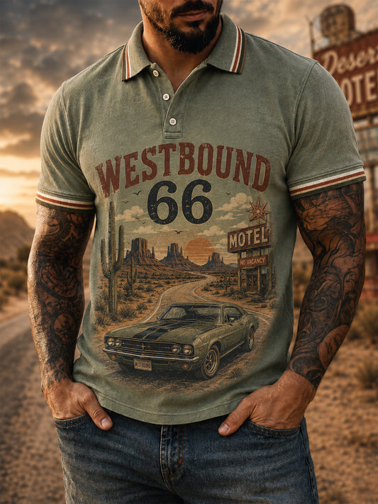 Men's Retro 66 Road Club Print Casual Polo