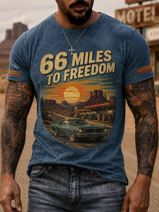 Men's Retro 66 Road Club Print Casual Tee