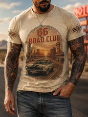 Men's Retro 66 Road Club Print Casual Tee