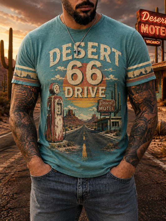 Men's Retro 66 Road Club Print Casual Tee