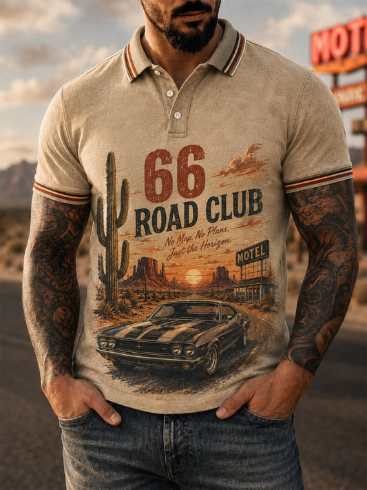 Men's Retro 66 Road Club Print Casual Polo