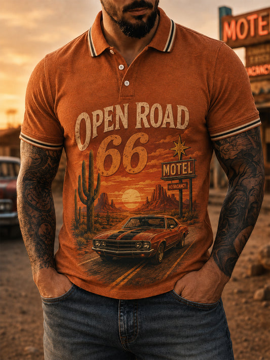 Men's Retro 66 Road Club Print Casual Polo
