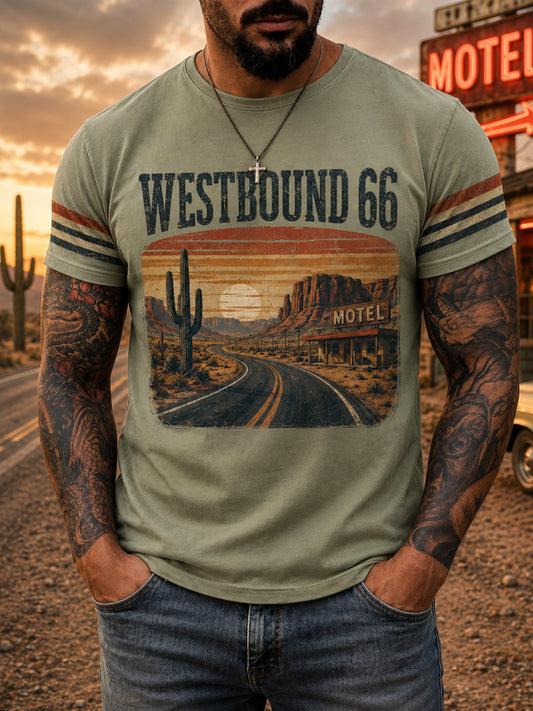 Men's Retro 66 Road Club Print Casual Tee