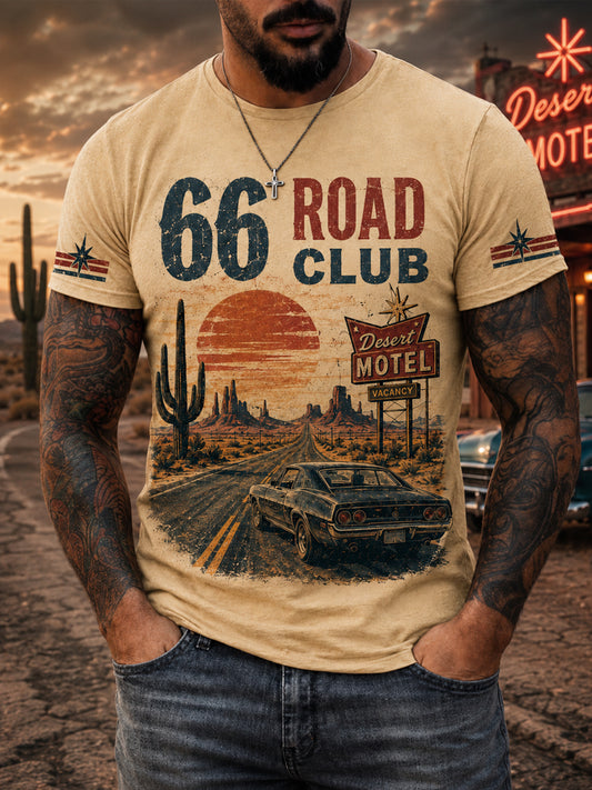 Men's Retro 66 Road Club Print Casual Tee