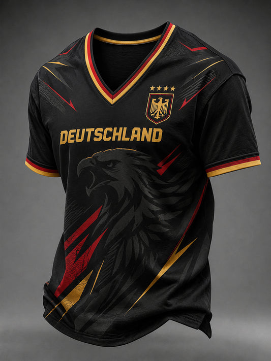 Men's Germany Football Fan Print V-neck T-shirt